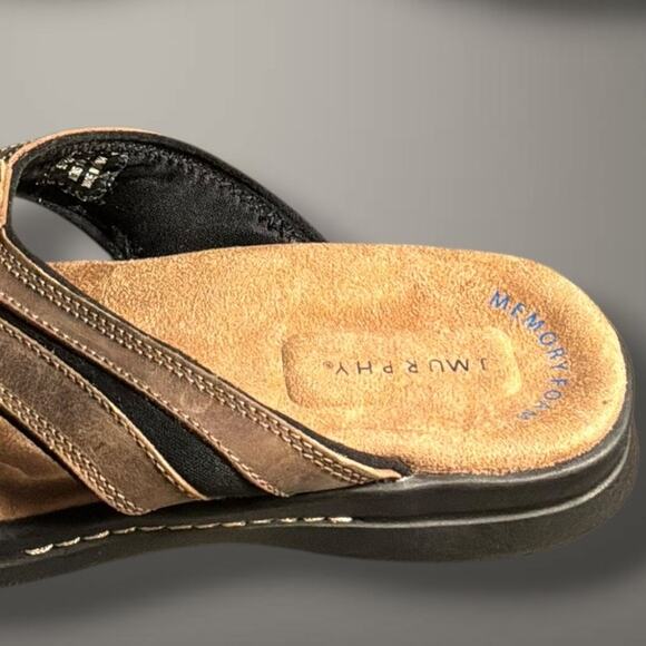 Men\'s J. MURPHY Brown Leather Memory Foam Flip Flop Sandals Like New